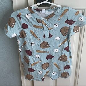 SOLD!!! NWT Angel Dear Bamboo Baseball Print Short Sleeve Henley Romper 12-18M